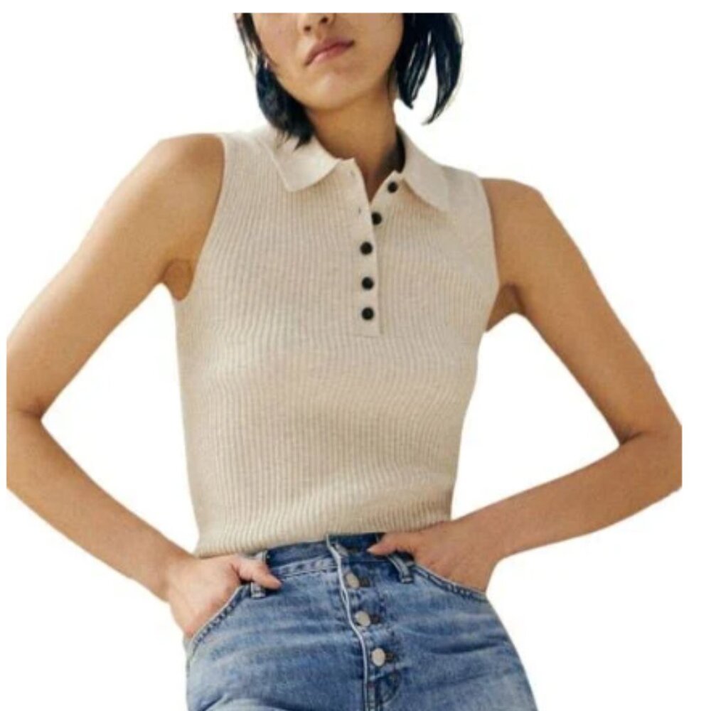 Madewell Sleeveless Polo Sweater - Oatmeal - S